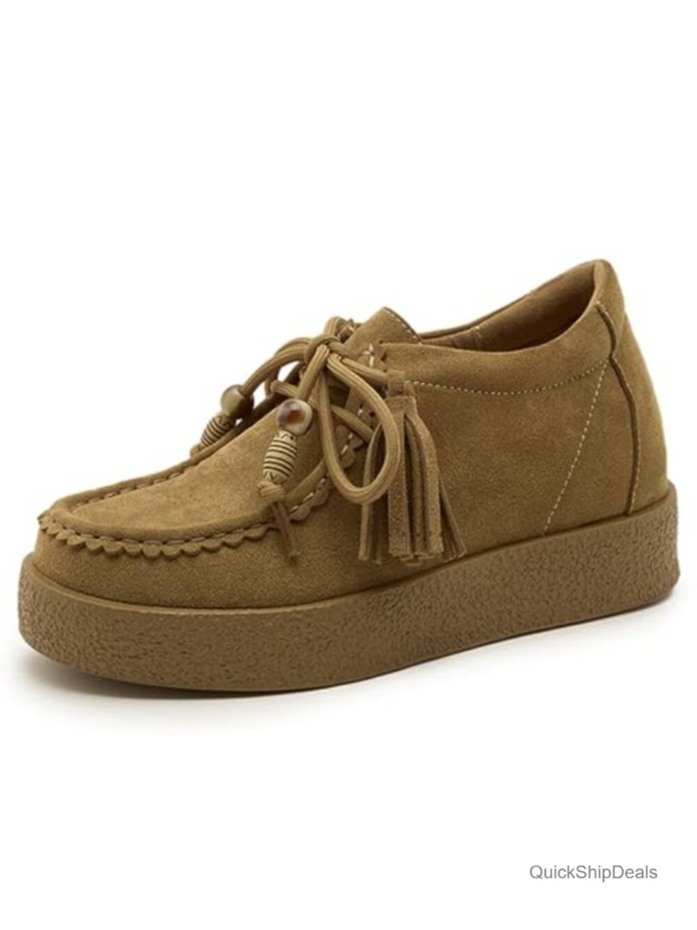 Women's Suede Round Toe Lace Up Platform Oxford Shoes Chunky Retro Casual